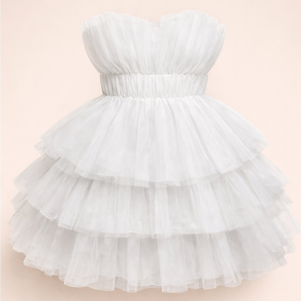 Altar'd State White Strapless Tiered Tulle Mini Dress